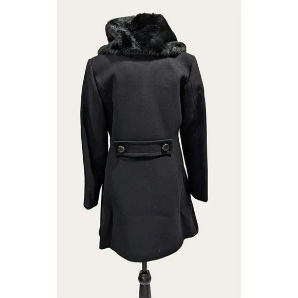 NWOT Kate Spade Double Breasted Faux Fur Trim Coat Black Size S MSRP $358 - Picture 3 of 9